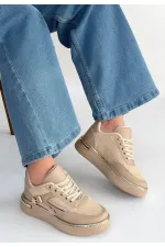 Junda Bej Cilt Bağcıklı Spor Ayakkabı Junda Bej Cilt Bağcıklı Spor Ayakkabı