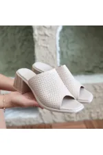 Zanna Bej Cilt Topuklu Terlik