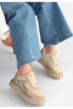Junda Bej Cilt Bağcıklı Spor Ayakkabı Junda Bej Cilt Bağcıklı Spor Ayakkabı