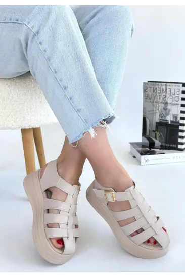 Toten Bej Cilt Kemerli Sandalet Toten Bej Cilt Kemerli Sandalet