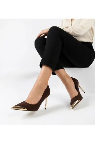 Alis Kahverengi Saten Stiletto Ayakkabı Alis Kahverengi Saten Stiletto Ayakkabı