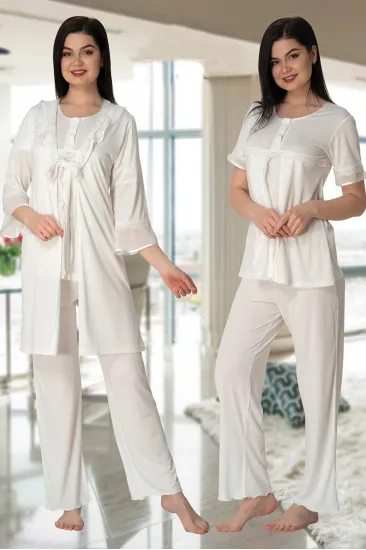 Effortt 4074 Kolları Volanlı Sabahlıklı Lohusa Pijama Takımı Effortt 4074 Kolları Volanlı Sabahlıklı Lohusa Pijama Takımı
