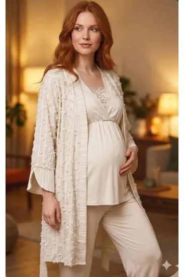 Bone 6209 Kadın 3'lü Dokuma Sabahlıklı Lohusa Pijama Takımı Bone 6209 Kadın 3'lü Dokuma Sabahlıklı Lohusa Pijama Takımı