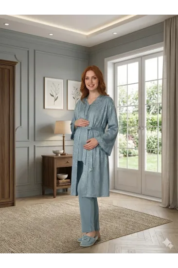 Bone 6201 Kadın Jakar Saten Sabahlıklı Lohusa Pijama Takımı Bone 6201 Kadın Jakar Saten Sabahlıklı Lohusa Pijama Takımı