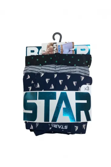 Star 106 Desenli Pamuklu Kemer Likralı 3'Lü Boxer
