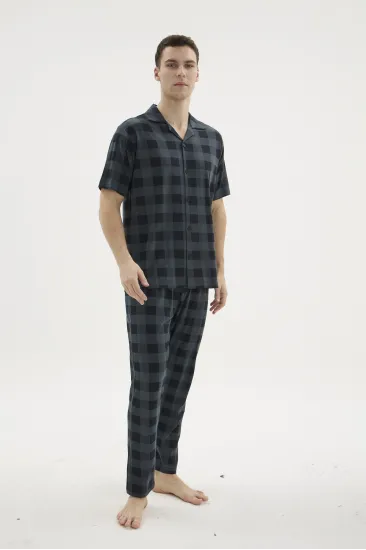 Kocabey KKT-26158 Erkek Apaj Yaka Düğmeli Pijama Takımı