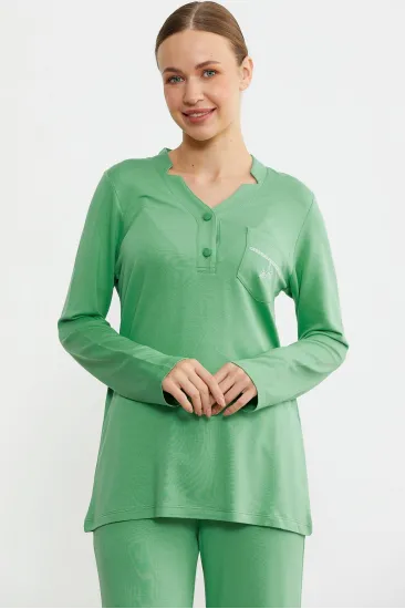 Sementa 76438 Yarım Düğmeli Cep Detaylı Pijama Takım Sementa 76438 Yarım Düğmeli Cep Detaylı Pijama Takım
