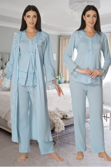 Effortt 2424 Uzun Dantel Sabahlıklı Lohusa Pijama
