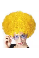 Sarı Renk Kıvırcık Afro Bonus Peruk