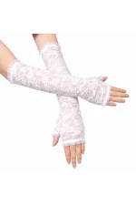 Uzun Zarif Dantel Eldiven Parmaksız Beyaz 35 Cm
