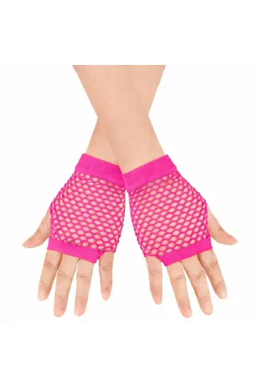 80’ler 90’lar Retro Neon Fuşya Şeker Pembesi File Parmaksız Kısa Eldiven 11 Cm