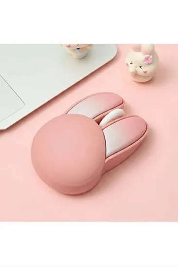 Tavşan Figürlü Kablosuz Mouse Pil Dahil Etiket Hediyeli Pembe