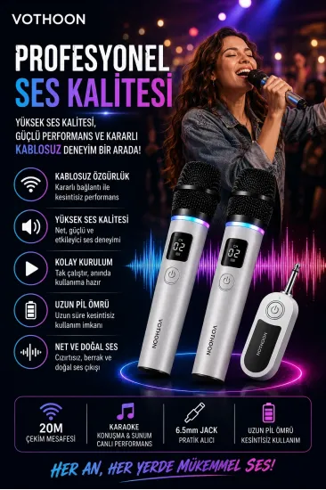 Kablosuz Karaoke Çift Mikrofon 6.5 Mm Sahne Parti Düğün Aktivite Amfi Hoparlör