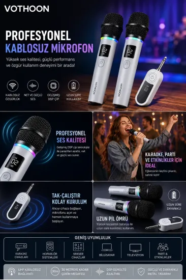 Kablosuz Karaoke Çift Mikrofon 6.5 Mm Sahne Parti Düğün Aktivite Amfi Hoparlör