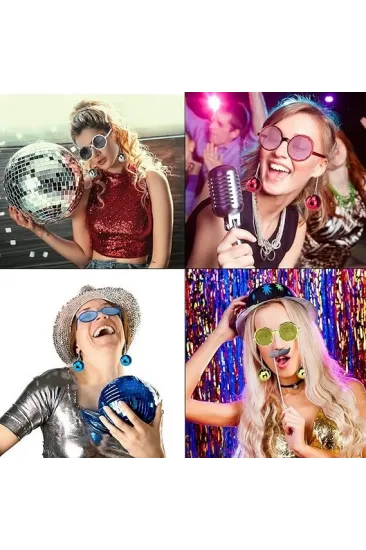 Sallanan Disko Top Küpeli Gözlük Retro Hawaii 5 Renk 6 Adet Sallanan Disko Top Küpeli Gözlük Retro Hawaii 5 Renk 6 Adet