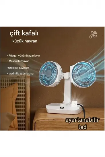 Masaüstü Dijital Ekranlı Çift Fanlı Led Işıklı Soğutucu Fan Ev Ofis Şarjlı Vantilatör Masaüstü Dijital Ekranlı Çift Fanlı Led Işıklı Soğutucu Fan Ev Ofis Şarjlı Vantilatör