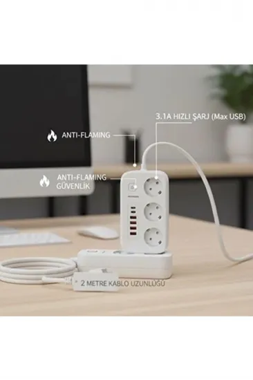 akım Korumalı Priz Ve Masaüstü Şarj İstasyonu Kablosuz 3 Priz ,4 Usb, 2 Type-c Girişli 2 Metre akım Korumalı Priz Ve Masaüstü Şarj İstasyonu Kablosuz 3 Priz ,4 Usb, 2 Type-c Girişli 2 Metre