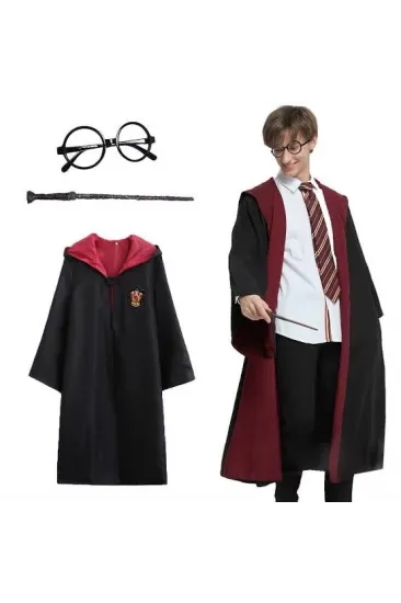 Harry Potter Gryffindor Kapişonlu Çocuk Kostüm + Asa + Gözlük Seti 7-8 Yaş Harry Potter Gryffindor Kapişonlu Çocuk Kostüm + Asa + Gözlük Seti 7-8 Yaş