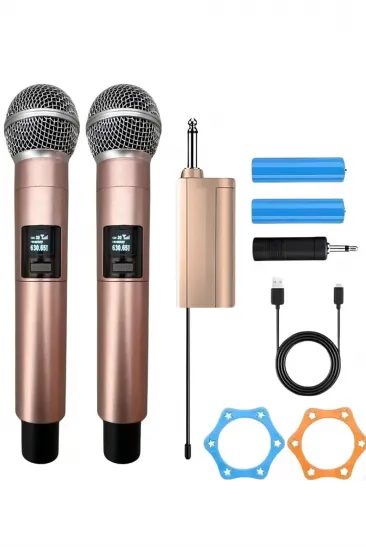 Profesyonel Çiftli Kablosuz Mikrofon Seti Karaoke Şarj Edilebilir 50 Metre Mesafe Rose Profesyonel Çiftli Kablosuz Mikrofon Seti Karaoke Şarj Edilebilir 50 Metre Mesafe Rose