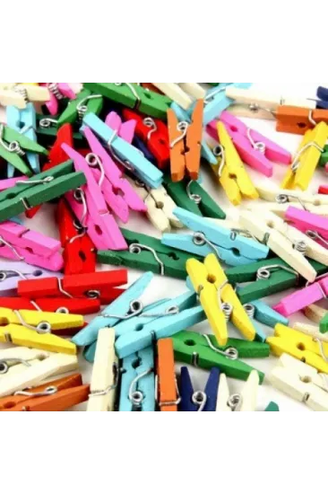 50'li Renkli Ahşap Mandal 3.5cm (12'li Paket-600 Adet)