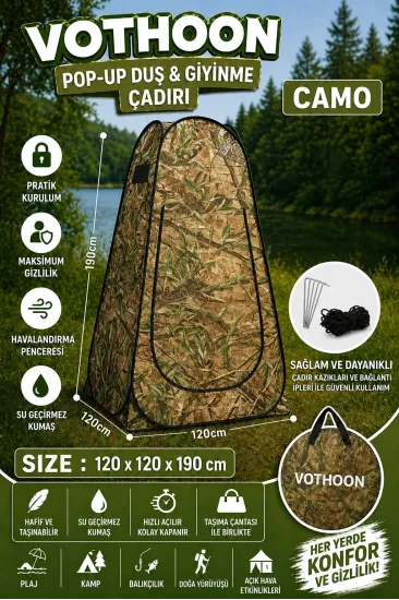 Otomatik Kabin Giyinme Çadırı 120x120x190 Cm Üst Havalandırma Yan Pencereli Duş & Wc Çadırı