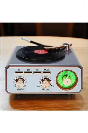 Metalik Nostaljik Tasarım Plak Çalar Görünümlü Radyolu Bluetooth Hoparlör Retro Müzik Plak Metalik Nostaljik Tasarım Plak Çalar Görünümlü Radyolu Bluetooth Hoparlör Retro Müzik Plak