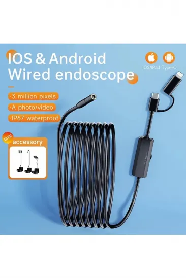 Endoskop Yılan Video Kamera Ios Ve Android Uyumlu Led’li 10 Metre 8 Mm Sert Kablo 2mp