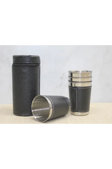 Derili Kılıflı 4'lü Shot Bardak Alk3925 Derili Kılıflı 4'lü Shot Bardak Alk3925