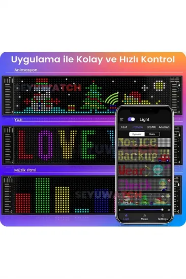 Led Panel Cama Yapışan Telefon Kontrollü Led Ekran Panel 16*64 Led Sayısı Led Panel Cama Yapışan Telefon Kontrollü Led Ekran Panel 16*64 Led Sayısı