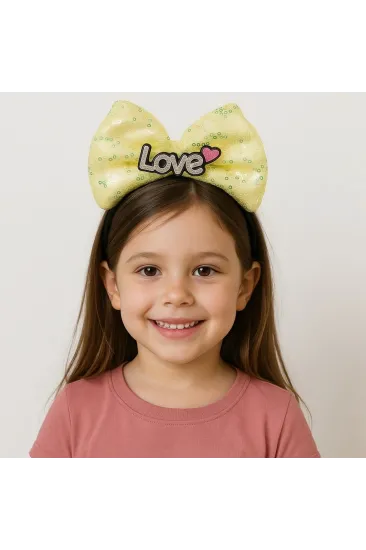 Led Işıklı Love Yazılı Sarı Fiyonk Taç – Kız Çocuk Parti Tacı