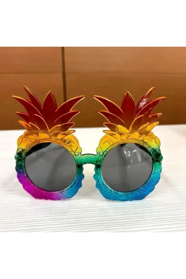Tropikal Ananas Tasarımlı Renkli Hawaii Parti Gözlüğü