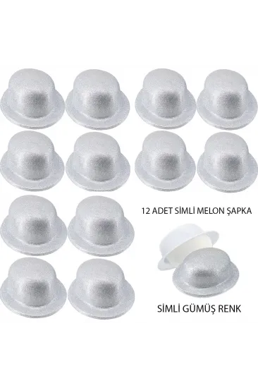 Gümüş Renk Simli Melon Yuvarlak Parti Şapkası 12 Adet Gümüş Renk Simli Melon Yuvarlak Parti Şapkası 12 Adet