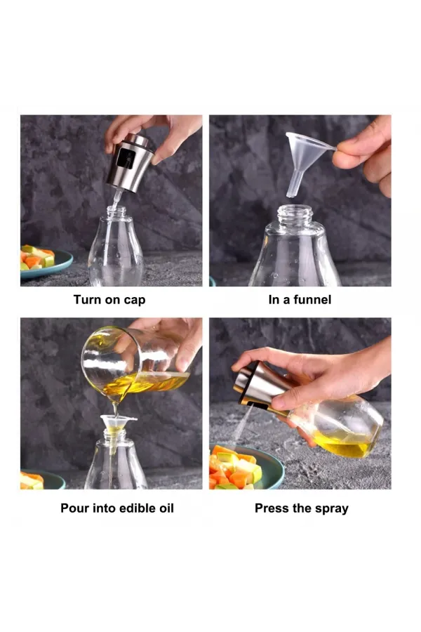 Paslanmaz Çelik Başlıklı Cam Spray Yağdanlık Paslanmaz Çelik Başlıklı Cam Spray Yağdanlık