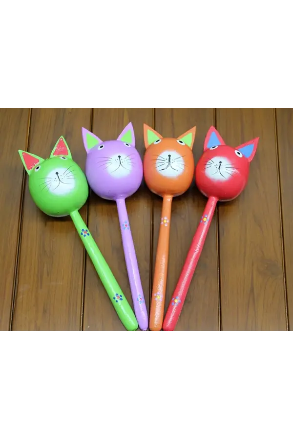 Ahşap Kedi Marakas Tekli Polos:29 Ahşap Kedi Marakas Tekli Polos:29