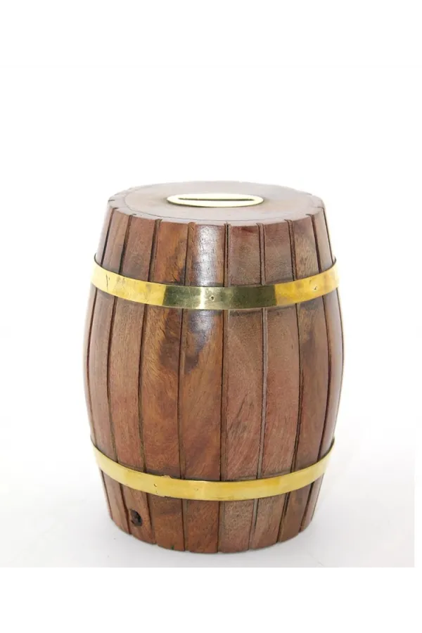Pirinç Ahşap Fıçı Kumbara 12.5 Cm Wb535 Pirinç Ahşap Fıçı Kumbara 12.5 Cm Wb535