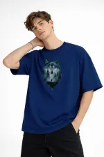 Wolf - Oversize Erkek Tişört Koyu Mavi Wolf - Oversize Erkek Tişört Koyu Mavi