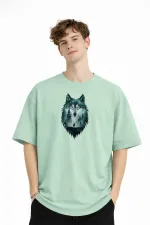 Wolf - Oversize Erkek Tişört SU YESILI