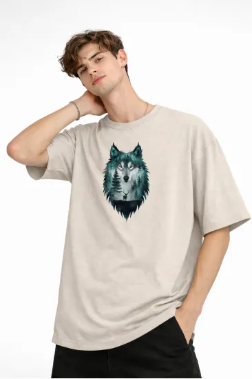 Wolf - Oversize Erkek Tişört BEJ Wolf - Oversize Erkek Tişört BEJ