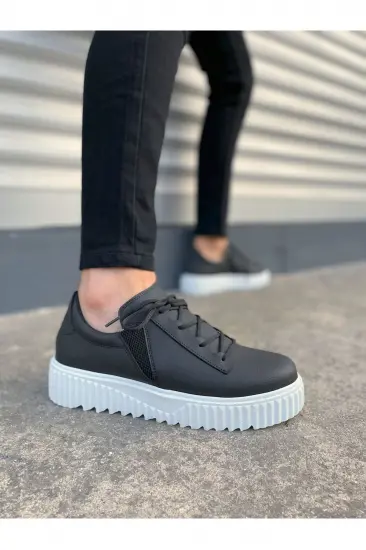 JY502 Bold Bağcıklı Cilt Erkek Günlük Sneaker Ayakkabı CBT - Siyah