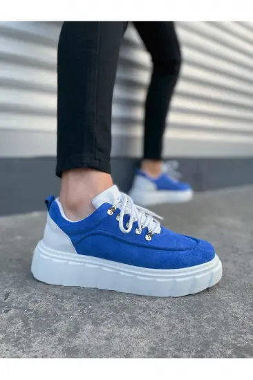 JY010 Cloud Bağcıklı Süet Erkek Günlük Sneaker Ayakkabı SBT - Mavi/Beyaz