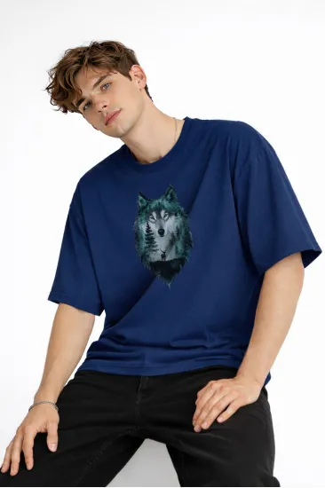 Wolf - Oversize Erkek Tişört Koyu Mavi Wolf - Oversize Erkek Tişört Koyu Mavi