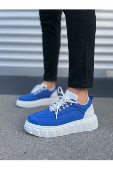JY010 Cloud Bağcıklı Süet Erkek Günlük Sneaker Ayakkabı SBT - Mavi/Beyaz
