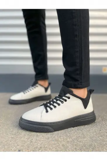 JY204 Flex Bağcıklı Keten Kumaş Erkek Günlük Sneaker Ayakkabı KST - Beyaz/Siyah JY204 Flex Bağcıklı Keten Kumaş Erkek Günlük Sneaker Ayakkabı KST - Beyaz/Siyah