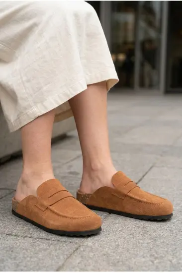 LUVRA Bağcıksız Hakiki Süet Deri Kadın Günlük Mantar Taban Loafer Klasik Ayakkabı HDMT - Taba LUVRA Bağcıksız Hakiki Süet Deri Kadın Günlük Mantar Taban Loafer Klasik Ayakkabı HDMT - Taba