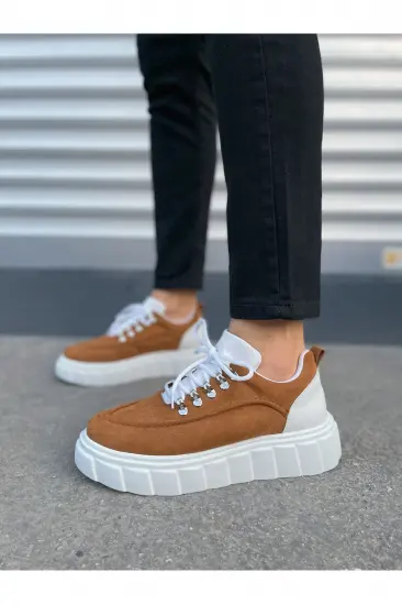 JY010 Cloud Bağcıklı Süet Erkek Günlük Sneaker Ayakkabı SBT - Taba/Beyaz