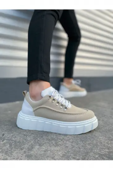 JY010 Cloud Bağcıklı Süet Erkek Günlük Sneaker Ayakkabı SBT - Krem/Beyaz