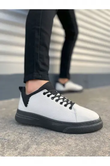 JY204 Flex Bağcıklı Keten Kumaş Erkek Günlük Sneaker Ayakkabı KST - Beyaz/Siyah JY204 Flex Bağcıklı Keten Kumaş Erkek Günlük Sneaker Ayakkabı KST - Beyaz/Siyah