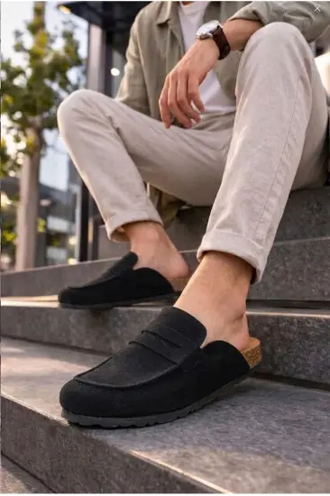 JY0456 Rayn Bağcıksız Hakiki Süet Deri Erkek Günlük Mantar Taban Loafer Klasik Ayakkabı HDMT - Siyah JY0456 Rayn Bağcıksız Hakiki Süet Deri Erkek Günlük Mantar Taban Loafer Klasik Ayakkabı HDMT - Siyah