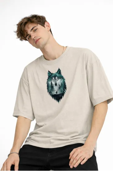 Wolf - Oversize Erkek Tişört BEJ Wolf - Oversize Erkek Tişört BEJ