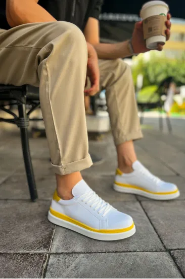 MN979 - Santoni GBT Spor Erkek Ayakkabı BEYAZ/SARI MN979 - Santoni GBT Spor Erkek Ayakkabı BEYAZ/SARI